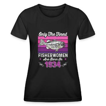 Pêcheuses nées en 1934 pour le 89e anniversaire d’un pêcheur - T-shirt sport Femme - noir - Devant - AI Model Female 172 light (172cm)