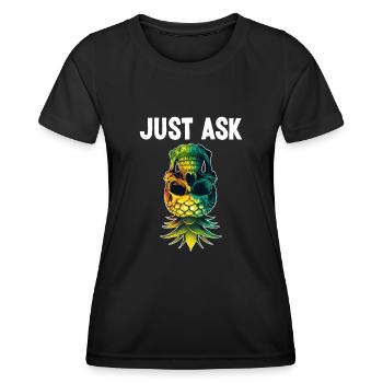 Fragen Sie einfach Upside Down Pineapple Skull Swinger - Frauen Funktions-T-Shirt - Schwarz - Vorne - AI Model Female 172 light (172cm)