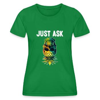 Fragen Sie einfach Upside Down Pineapple Skull Swinger - Frauen Funktions-T-Shirt - Kelly Green - Vorne - AI Model Female 172 dark (172cm)