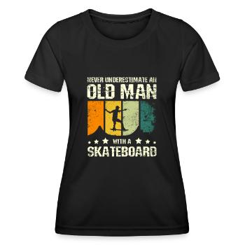 Unterschätze keinen alten Mann mit Skateboard - Frauen Funktions-T-Shirt - Schwarz - Vorne - AI Model Female 172 light (172cm)