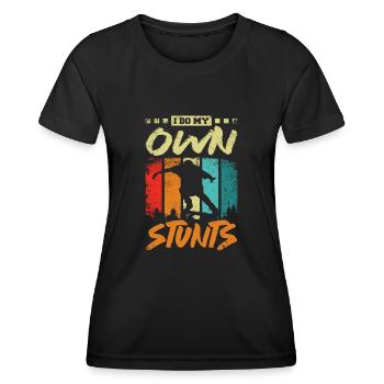 Ich mache meine eigenen Stunts, Skateboarding - Frauen Funktions-T-Shirt - Schwarz - Vorne - AI Model Female 172 light (172cm)