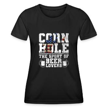Cornhole Player Beer - Fun Cornhole - Women's Functional T-Shirt - black - Front - AI Model Female 172 light (172cm)