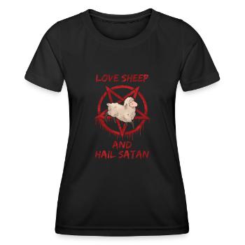 Love Sheep and Hail Satan - Frauen Funktions-T-Shirt - Schwarz - Vorne - AI Model Female 172 light (172cm)
