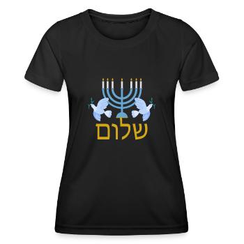 Hebrew Shalom Jewish Menorah for Peace - Women's Functional T-Shirt - black - Front - AI Model Female 172 light (172cm)
