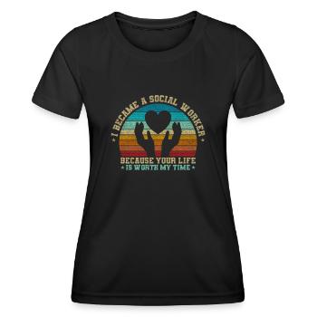 Parce que ta vie vaut mon temps Travailleur social - T-shirt sport Femme - noir - Devant - AI Model Female 172 light (172cm)