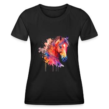 Idée passion chevaux cavalière aquarelle splash - T-shirt sport Femme - noir - Devant - AI Model Female 172 light (172cm)