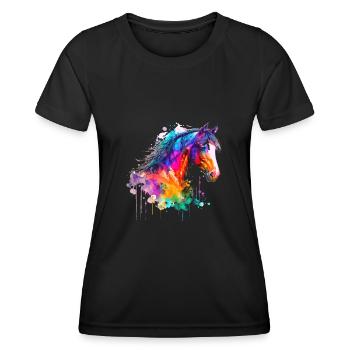 Idée passion chevaux cavalière aquarelle splash - T-shirt sport Femme - noir - Devant - AI Model Female 172 light (172cm)