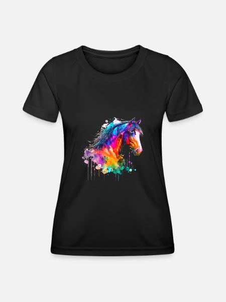 Idea passion horses rider watercolor splash - Women's Functional T-Shirt - black