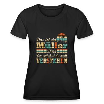 Name Müller - Frauen Funktions-T-Shirt - Schwarz - Vorne - AI Model Female 172 light (172cm)