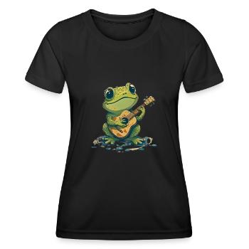 Grenouille mignonne joue de la guitare musicien - T-shirt sport Femme - noir - Devant - AI Model Female 172 light (172cm)
