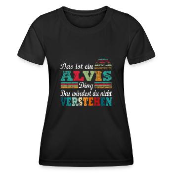 Name Alvis - Frauen Funktions-T-Shirt - Schwarz - Vorne - AI Model Female 172 light (172cm)
