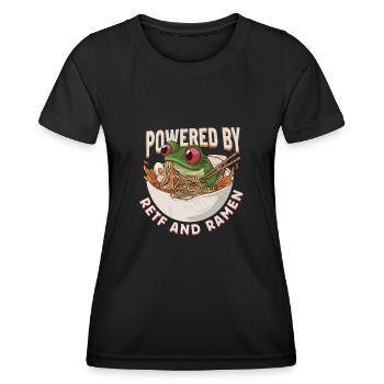 Frog eats Japanese ramen soup - Women's Functional T-Shirt - black - Front - AI Model Female 172 light (172cm)
