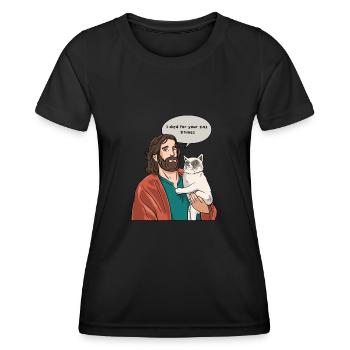 Katze Als Jesus Humor Für Einen Christlichen - Frauen Funktions-T-Shirt - Schwarz - Vorne - AI Model Female 172 light (172cm)