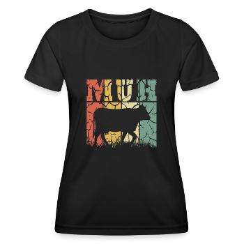 MUH Kuh Rind - Frauen Funktions-T-Shirt - Schwarz - Vorne - AI Model Female 172 light (172cm)