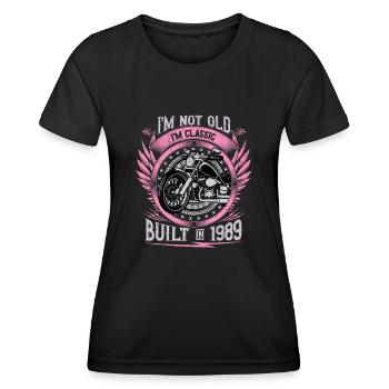 I'm Classic Built 1989 Motorcycle 34th Birthday - Frauen Funktions-T-Shirt - Schwarz - Vorne - AI Model Female 172 light (172cm)