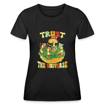 Hippie Mushroomhead Trust The Universe - Frauen Funktions-T-Shirt - Schwarz - Vorne - AI Model Female 172 light (172cm)
