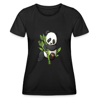 Knuffiger Panda mit Bambuszweig - Frauen Funktions-T-Shirt - Schwarz - Vorne - AI Model Female 172 light (172cm)