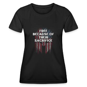 Libres à cause de leur sacrifice fiers patriotiques - T-shirt sport Femme - noir - Devant - AI Model Female 172 light (172cm)