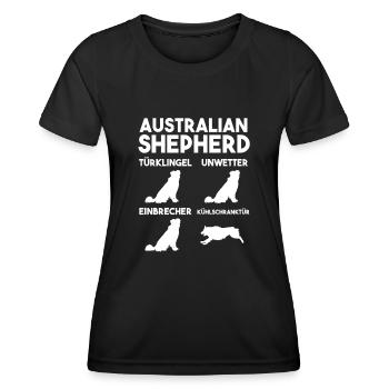 Hund Australian Shepherd - Frauen Funktions-T-Shirt - Schwarz - Vorne - AI Model Female 172 light (172cm)