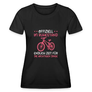 Rente Fahrrad fahren Ruhestand Rentnerin Geschenk - Frauen Funktions-T-Shirt - Schwarz - Vorne - AI Model Female 172 light (172cm)