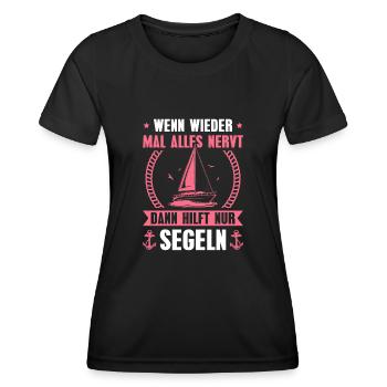 Segeln Segelboot Kapitänin Bootsfahrerin Seglerin - Frauen Funktions-T-Shirt - Schwarz - Vorne - AI Model Female 172 light (172cm)