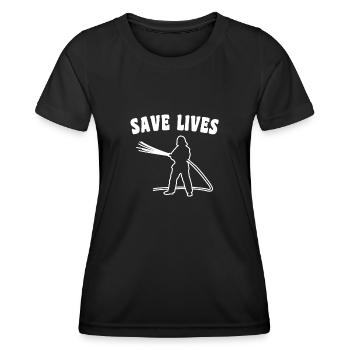 Slogan des pompiers - T-shirt sport Femme - noir - Devant - AI Model Female 172 light (172cm)