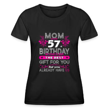 Funny Birthday Wishes Women 57th Birthday - Women's Functional T-Shirt - black - Front - AI Model Female 172 light (172cm)