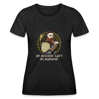 My Mischief Cant Be Managed Mythology Funny Norse - Women's Functional T-Shirt - black - Front - AI Model Female 172 light (172cm)