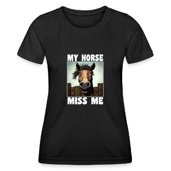 Funny horse saying - Women's Functional T-Shirt - black - Front - AI Model Female 172 light (172cm)