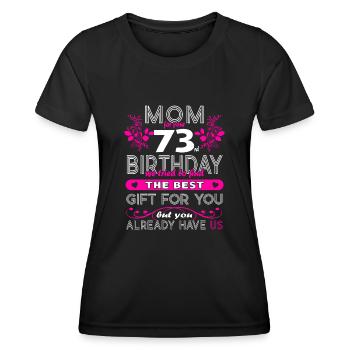 Funny Birthday Wishes Femmes 73e anniversaire - T-shirt sport Femme - noir - Devant - AI Model Female 172 light (172cm)