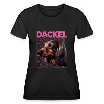 Rauhaardackel Dachshund Hund Hunde Welpe Dackel - Frauen Funktions-T-Shirt - Schwarz - Vorne - AI Model Female 172 light (172cm)