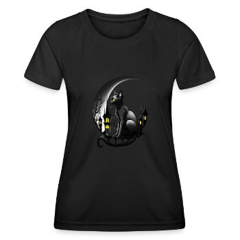 Schwarze Katze mit Mondsichel - Gothic Gothic - Frauen Funktions-T-Shirt - Schwarz - Vorne - AI Model Female 172 light (172cm)