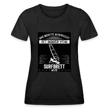 Die Beste Aussicht Hat Man Vom Surfbrett - Frauen Funktions-T-Shirt - Schwarz - Vorne - AI Model Female 172 light (172cm)