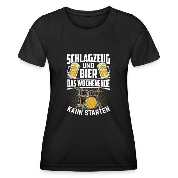 Schlagzeug und Bier das Wochenende kann starten - Frauen Funktions-T-Shirt - Schwarz - Vorne - AI Model Female 172 light (172cm)