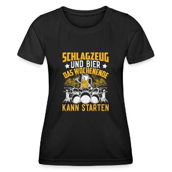 Schlagzeug und Bier das Wochenende kann starten - Frauen Funktions-T-Shirt - Schwarz - Vorne - AI Model Female 172 light (172cm)