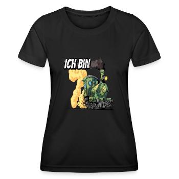 Ich bin 7 - 7. Geburtstag Zug Dampflok - Frauen Funktions-T-Shirt - Schwarz - Vorne - AI Model Female 172 light (172cm)