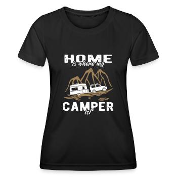 Wohnwagen Zuhause Camper - Frauen Funktions-T-Shirt - Schwarz - Vorne - AI Model Female 172 light (172cm)
