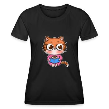 Cat Reading Books Book - Women's Functional T-Shirt - black - Front - AI Model Female 172 light (172cm)