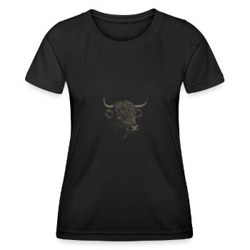 Highland Cattle Highland Cattle Highland Cattle Cow - Women's Functional T-Shirt - black - Front - AI Model Female 172 light (172cm)