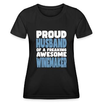 Fière épouse d’un sacré bon vigneron - T-shirt sport Femme - noir - Devant - AI Model Female 172 light (172cm)