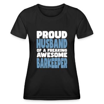 Fière épouse d’un sacré bon barman - T-shirt sport Femme - noir - Devant - AI Model Female 172 light (172cm)