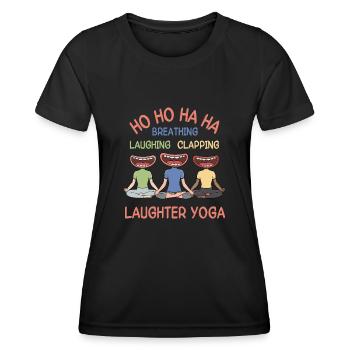 Atmen Lachen Klatschen Lachyoga - Frauen Funktions-T-Shirt - Schwarz - Vorne - AI Model Female 172 light (172cm)