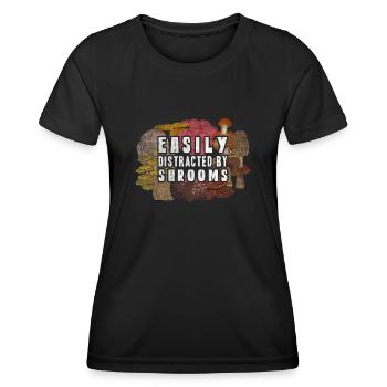 Easily Distracted By Shrooms Foraging Mushroom - Frauen Funktions-T-Shirt - Schwarz - Vorne - AI Model Female 172 light (172cm)