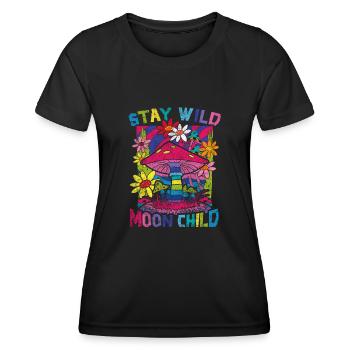 Stay Wild Moon Child Hippie Mushroom - Women's Functional T-Shirt - black - Front - AI Model Female 172 light (172cm)