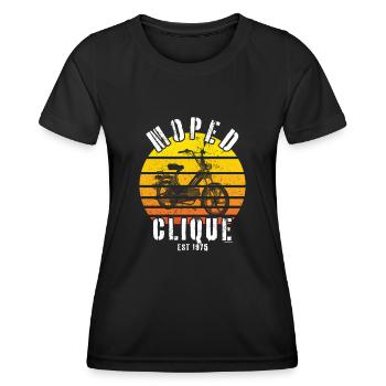 Cyclomoteur Clique Scooter Mokick Deux-Roues 1975 - T-shirt sport Femme - noir - Devant - AI Model Female 172 light (172cm)