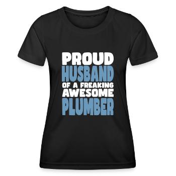 Fière épouse d’un sacré bon plombier - T-shirt sport Femme - noir - Devant - AI Model Female 172 light (172cm)