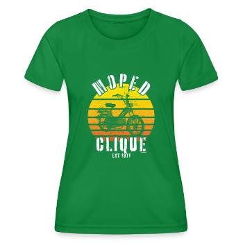 Cyclomoteur Clique Scooter Mokick Deux-Roues 1971 - T-shirt sport Femme - vert - Devant - AI Model Female 172 dark (172cm)
