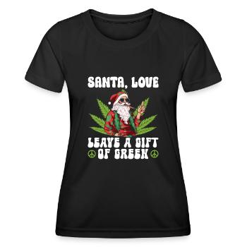 Le Père Noël et l’amour laissent un cadeau de vert - Hippie Gras - T-shirt sport Femme - noir - Devant - AI Model Female 172 light (172cm)