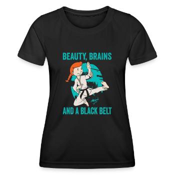 Keep exercising until the belt turns black - Women's Functional T-Shirt - black - Front - AI Model Female 172 light (172cm)