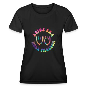 Adiós Bra - Hola Freedom - Teinture Cravate Hippie - T-shirt sport Femme - noir - Devant - AI Model Female 172 light (172cm)